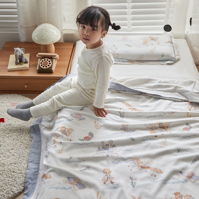 91家纺网 家纺一手货源 找家纺 荷马之梦 2025新款天竹系列—A类原创印花天竹纤维四层纱儿童盖毯 飞马小王子