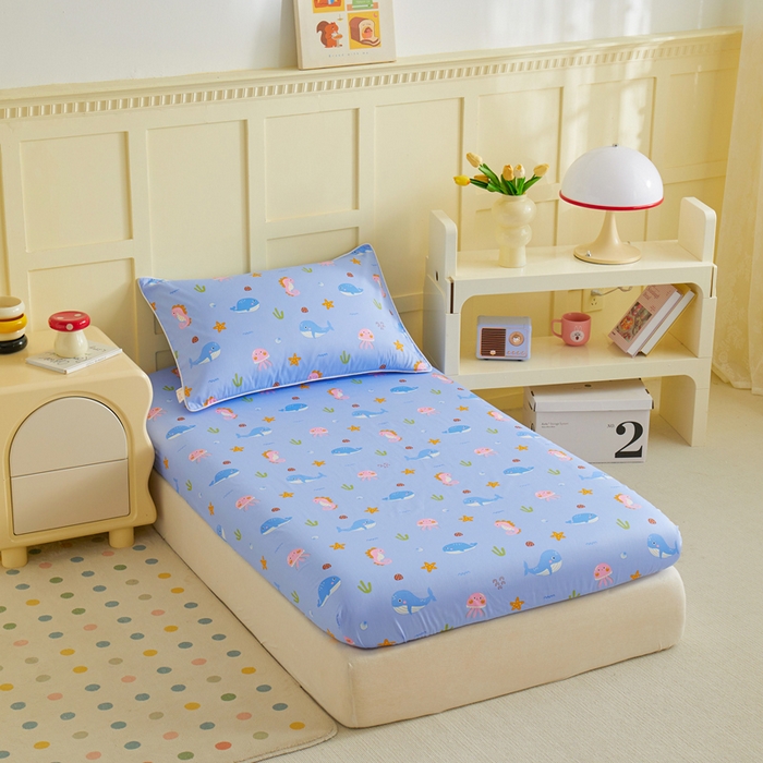 91家纺网 家纺一手货源 找家纺 ds生活馆 2025新款儿童纯棉精梳棉系列单床笠 海底世界