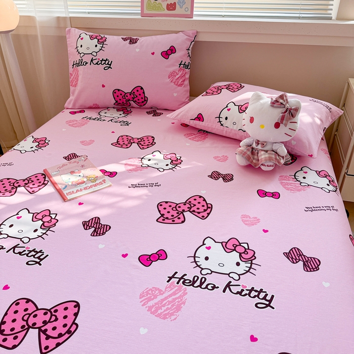 91家纺网 家纺一手货源 找家纺 呗旺鹿 2025新款正版三丽鸥全棉13372单品床单 开心凯蒂