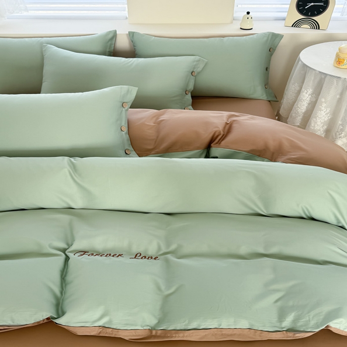 91家纺网 家纺一手货源 找家纺 艾迪尚家纺 2025新款A类纯色双拼长绒棉纯棉刺绣系列单品被套 被套单件（有单品 可定制） 绿沁杏语