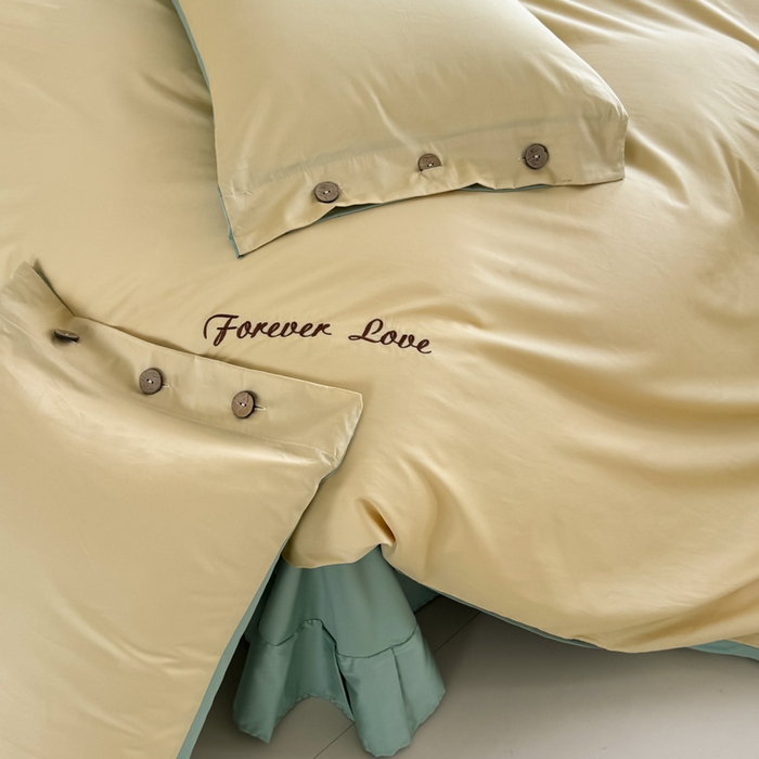 91家纺网 家纺一手货源 找家纺 艾迪尚家纺 2025新款A类纯色双拼长绒棉纯棉刺绣系列单品被套 被套单件（有单品 可定制） 黄芽翠眠