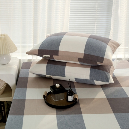 恋之语家纺 2025新款全棉纯棉色织枕套单品单枕套枕套单件 蓝大格