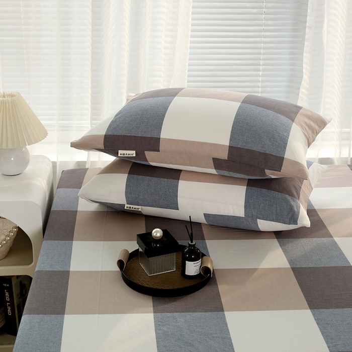 91家纺网 家纺一手货源 找家纺 恋之语家纺 2025新款全棉纯棉色织枕套单品单枕套枕套单件 蓝大格