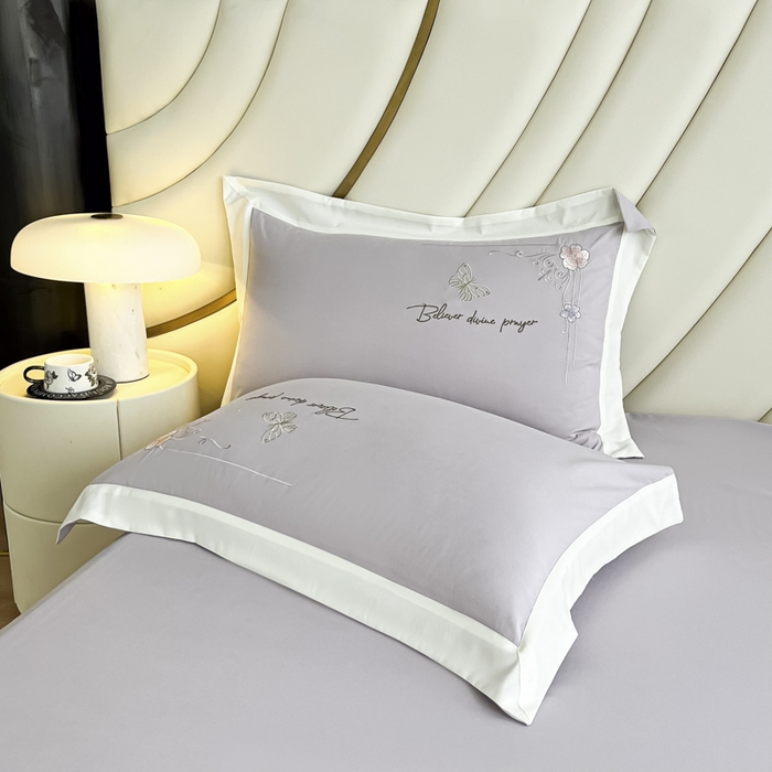 91家纺网 家纺一手货源 找家纺 恋之语 2025新款水洗棉刺绣四件套-锦绣花 锦绣花-浅灰