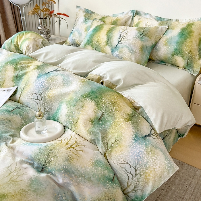 91家纺网 家纺一手货源 找家纺 芃成家纺 2025新款A类莱赛尔天丝棉四件套 冬雪寒香