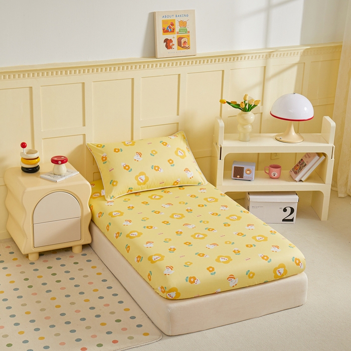 91家纺网 家纺一手货源 找家纺 ds生活馆 2025新款儿童纯棉精梳棉系列单床笠 花朵小鸭