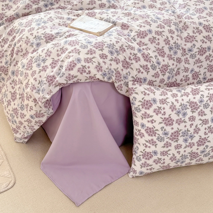 91家纺网 家纺一手货源 找家纺 丝芙妮家居2025新款水洗针织棉双层纱印花四件套 紫藤花开