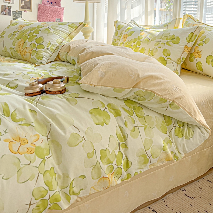 91家纺网 家纺一手货源 找家纺 暖芯优选 2025新款全棉纯棉一字绣四件套系列 叶柔苏夏