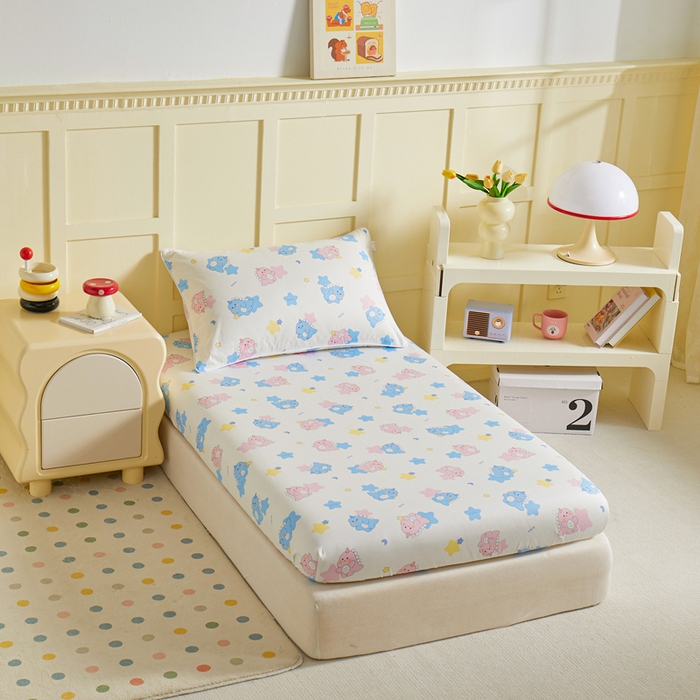 91家纺网 家纺一手货源 找家纺 ds生活馆 2025新款儿童纯棉精梳棉系列单床笠 星星恐龙白