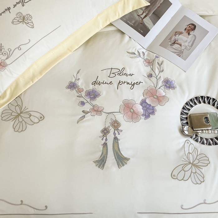 91家纺网 家纺一手货源 找家纺 恋之语 2025新款水洗棉刺绣四件套-锦绣花 锦绣花-香槟