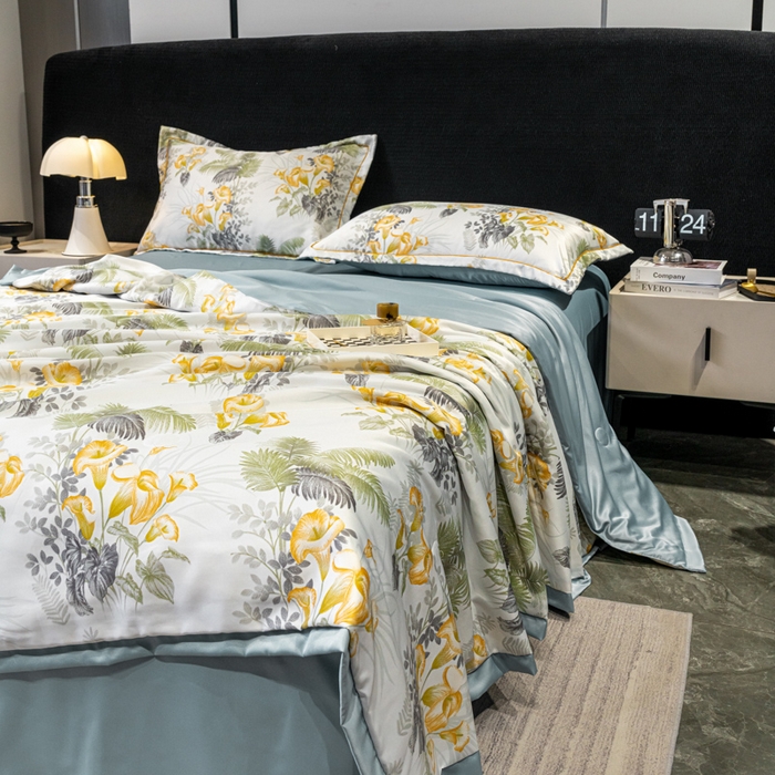 91家纺网 家纺一手货源 找家纺 归属2025新款水洗真丝夏被四件套空调被夏凉被 北加尔绿