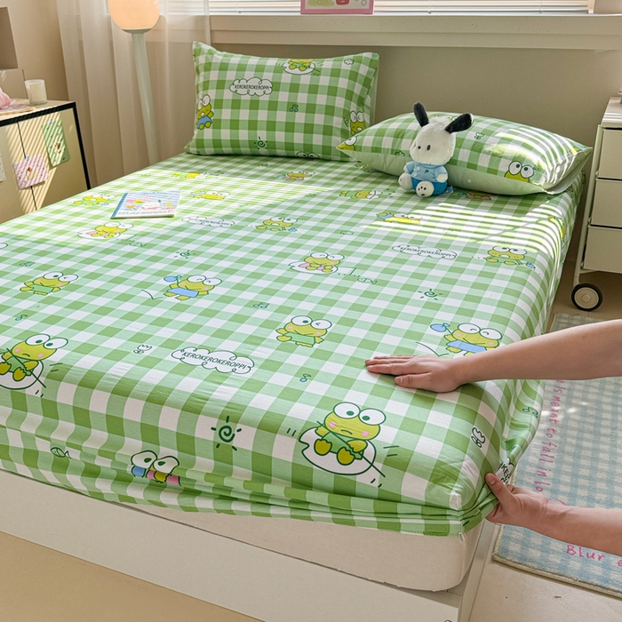 91家纺网 家纺一手货源 找家纺 呗旺鹿 2025新款正版三丽鸥全棉13372单品床笠 格子大眼蛙