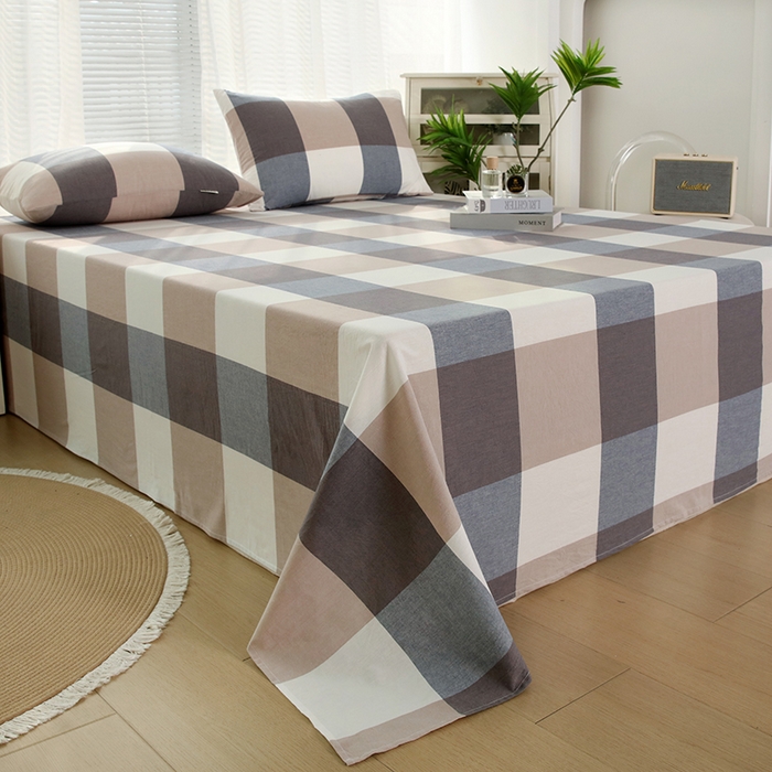 91家纺网 家纺一手货源 找家纺 恋之语家纺 2025新款全棉纯棉色织床单单品单床单床单单件 蓝大格