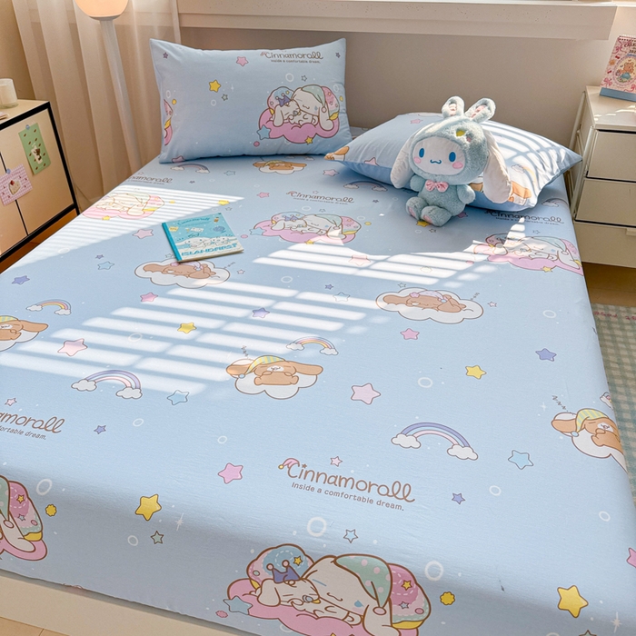 91家纺网 家纺一手货源 找家纺 呗旺鹿 2025新款正版三丽鸥全棉13372单品床笠 彩虹玉桂狗