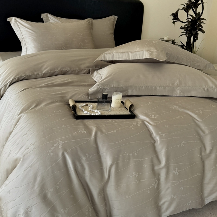 91家纺网 家纺一手货源 找家纺 莱豫家纺 2025新款天丝棉提花四件套 米洛灰金