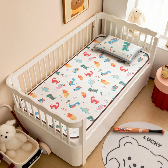 91家纺网 家纺一手货源 找家纺 梵赫 2025新款冰丝古藤双面卡通儿童凉席凉席-热带恐龙