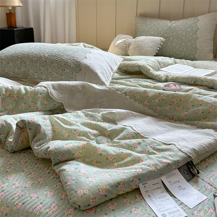 91家纺网 家纺一手货源 找家纺 暖生活 2025新款60支全棉单层纱大豆被 绿茵