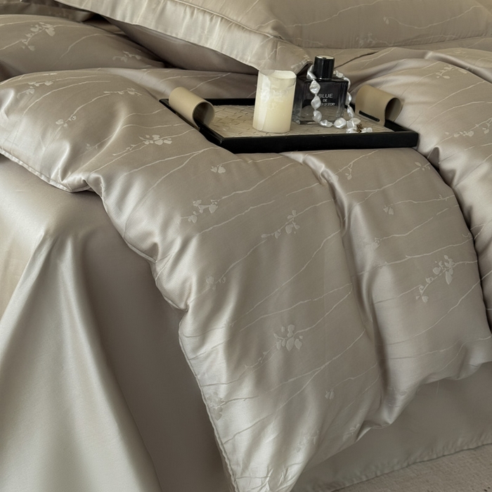 91家纺网 家纺一手货源 找家纺 莱豫家纺 2025新款天丝棉提花四件套 米洛灰金