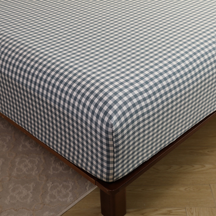 91家纺网 家纺一手货源 找家纺 绒多多 2025新款简约水洗棉色织床笠 蓝小格