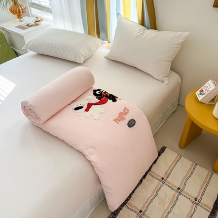 丹本家纺 2025春夏新款薄被卡通小清新A类水洗棉毛巾绣夏被空调被 毛球的朋友-粉