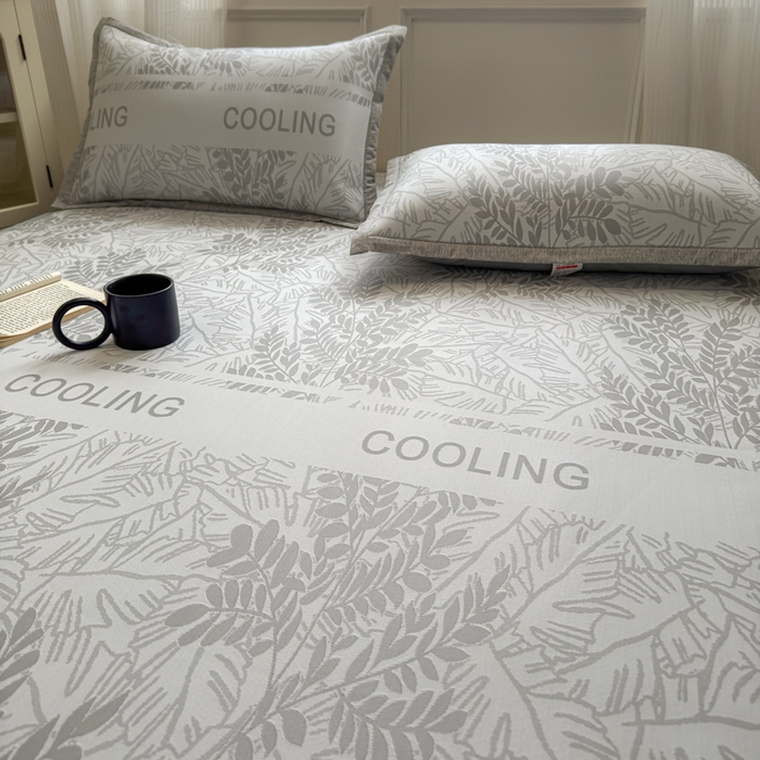 91家纺网 家纺一手货源 找家纺 花漾家居 2025新款A类色织提花PE凉感丝凉席三件套床单床笠款 床笠款-含羞灰