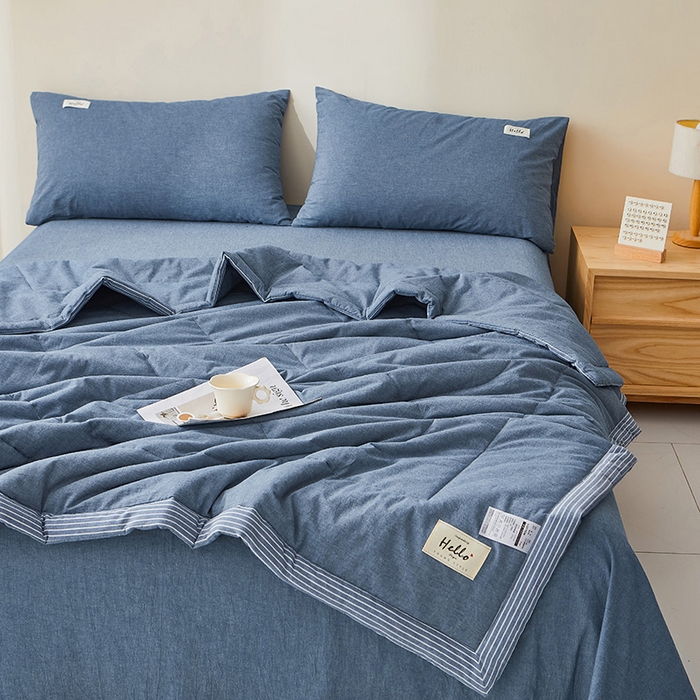 91家纺网 家纺一手货源 找家纺 恋人优选 2025新款纯棉色织水洗夏被 牛仔蓝