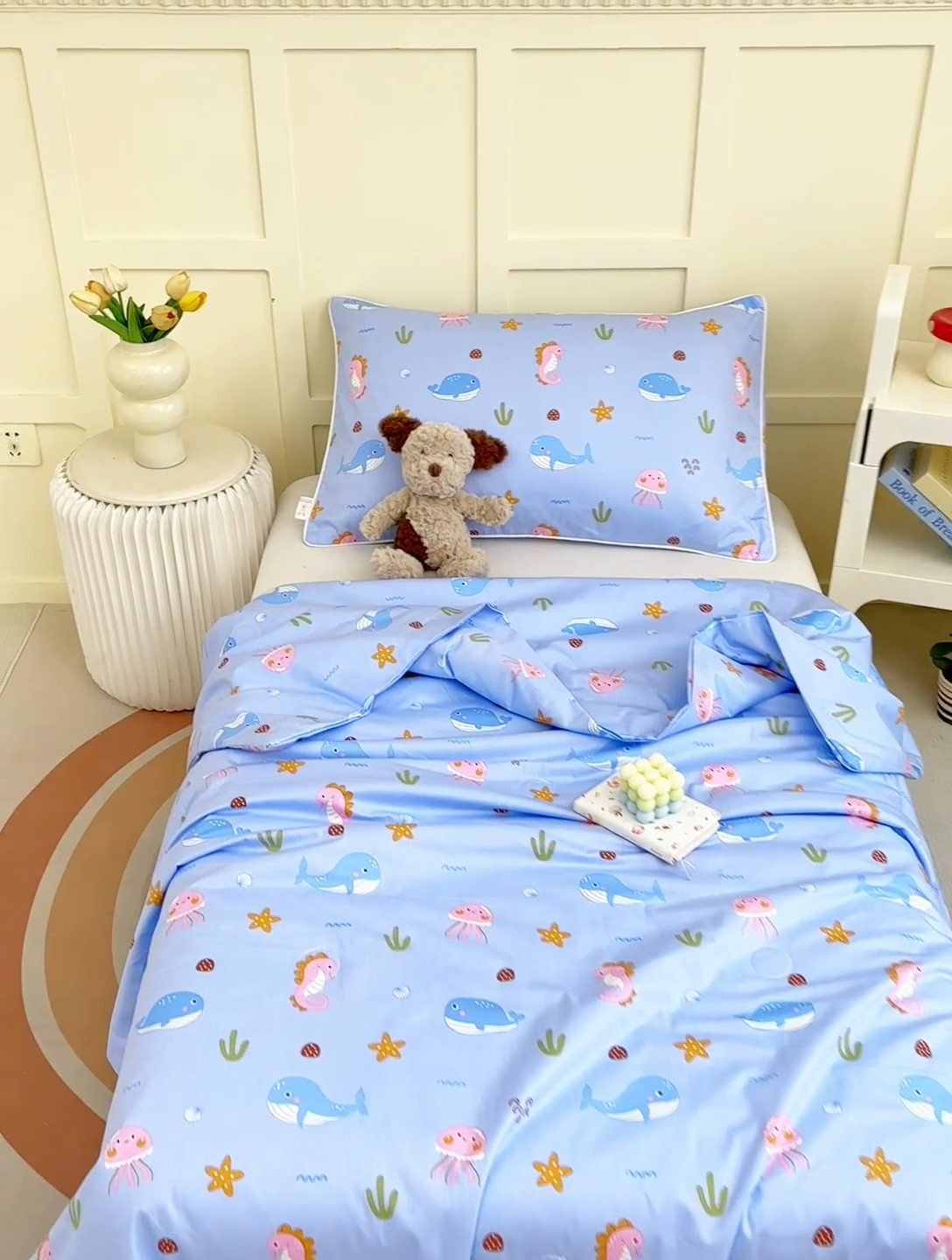 91家纺网 家纺一手货源 找家纺 ds生活馆 2025新款儿童学生纯棉精梳棉系列单夏被 海底世界