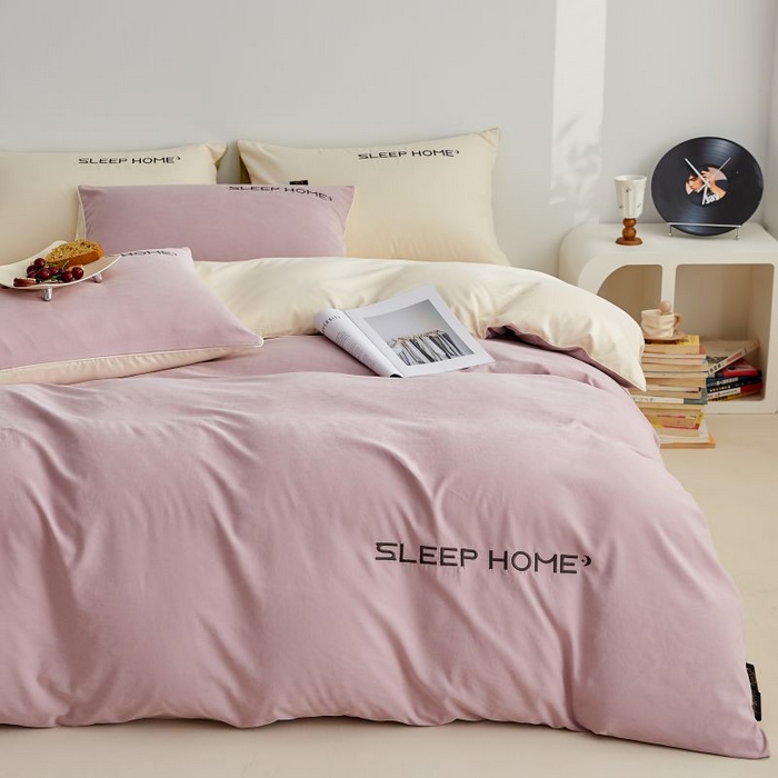 91家纺网 家纺一手货源 找家纺 恋之语 2025新款110克麻绳双拼刺绣单被套 香芋紫+米黄