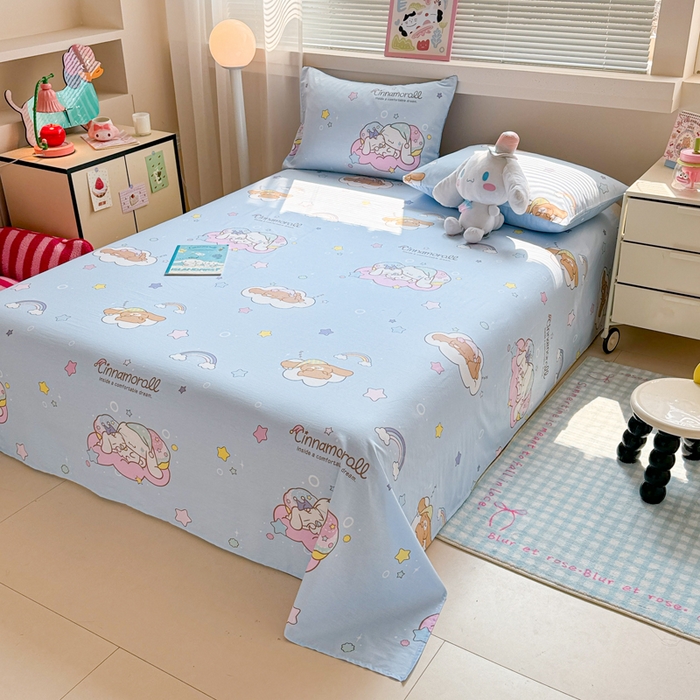 91家纺网 家纺一手货源 找家纺 呗旺鹿 2025新款正版三丽鸥全棉13372单品床单 彩虹玉桂狗