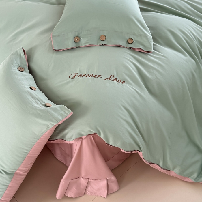 91家纺网 家纺一手货源 找家纺 艾迪尚家纺 2025新款A类纯色双拼长绒棉纯棉刺绣系列单品被套 被套单件（有单品 可定制） 淡绿粉韵