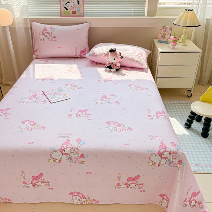 91家纺网 家纺一手货源 找家纺 呗旺鹿 2025新款正版三丽鸥全棉13372单品床单 童趣美乐蒂