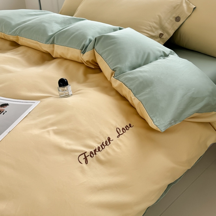 91家纺网 家纺一手货源 找家纺 艾迪尚家纺 2025新款A类纯色双拼长绒棉纯棉刺绣系列单品被套 被套单件（有单品 可定制） 黄芽翠眠