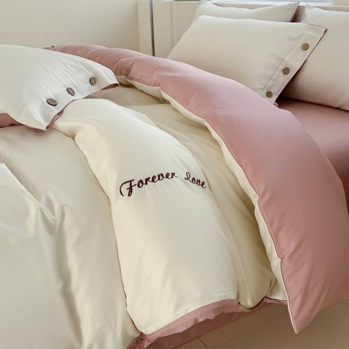 91家纺网 家纺一手货源 找家纺 2025新款A类纯色双拼长绒棉纯棉刺绣四件套 奶粉甜梦