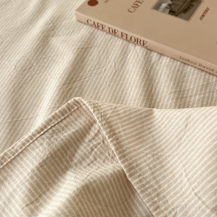 91家纺网 家纺一手货源 找家纺 恋之语 2025新款全棉纯棉色织床笠单品单床笠床笠单件 条纹咖