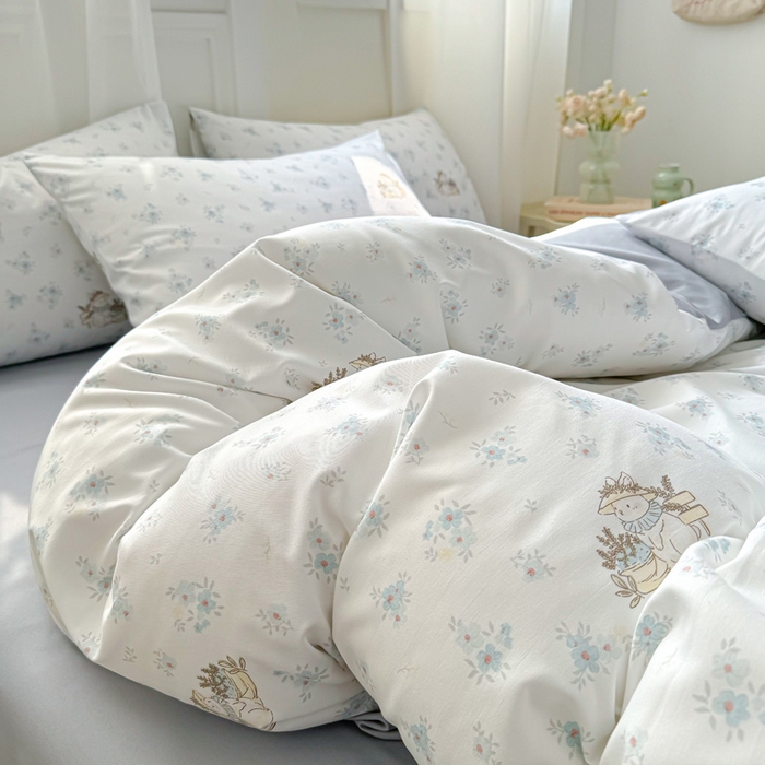 91家纺网 家纺一手货源 找家纺 丝芙妮家居2025新款水洗针织棉双层纱印花四件套 花枝语