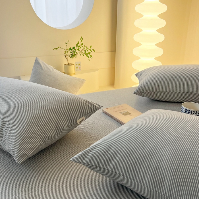 91家纺网 家纺一手货源 找家纺 恋之语家纺 2025新款全棉纯棉色织枕套单品单枕套枕套单件 条纹灰