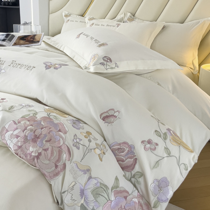 91家纺网 家纺一手货源 找家纺 （总）恋之语 2025新款水洗棉刺绣四件套-玫瑰花