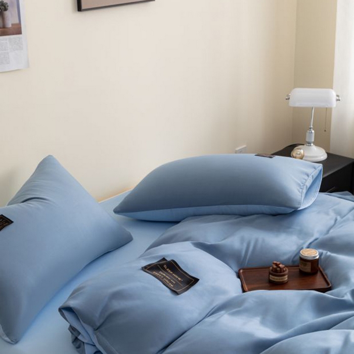 91家纺网 家纺一手货源 找家纺 恋之语 2025新款90克纯色双拼四件套 星耀蓝+浅兰