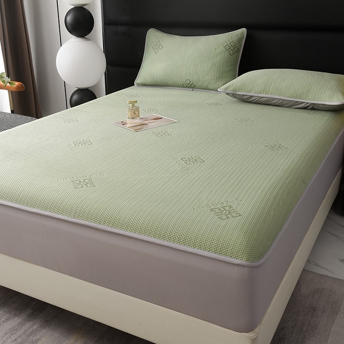 91家纺网 家纺一手货源 找家纺 绒多多 2025新款A类凉感冰豆豆席子凉席床笠款 果绿