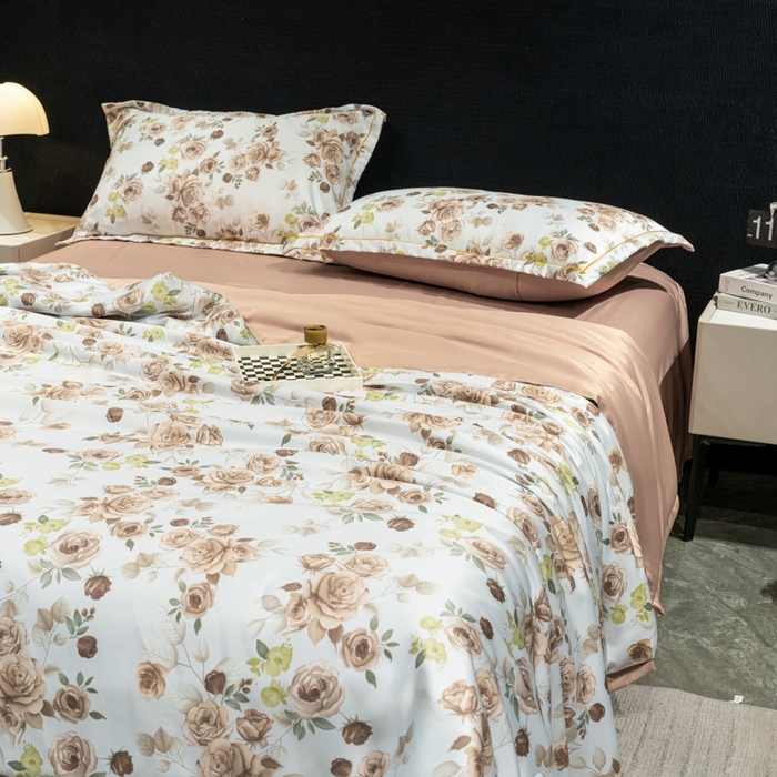 91家纺网 家纺一手货源 找家纺 归属2025新款水洗真丝夏被四件套空调被夏凉被 玫瑰园