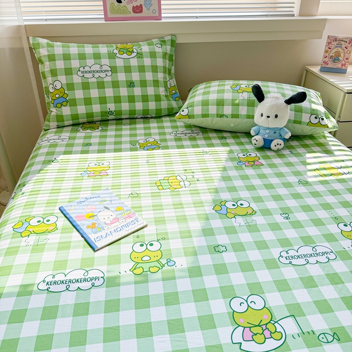 91家纺网 家纺一手货源 找家纺 呗旺鹿 2025新款正版三丽鸥全棉13372单品床单 格子大眼蛙