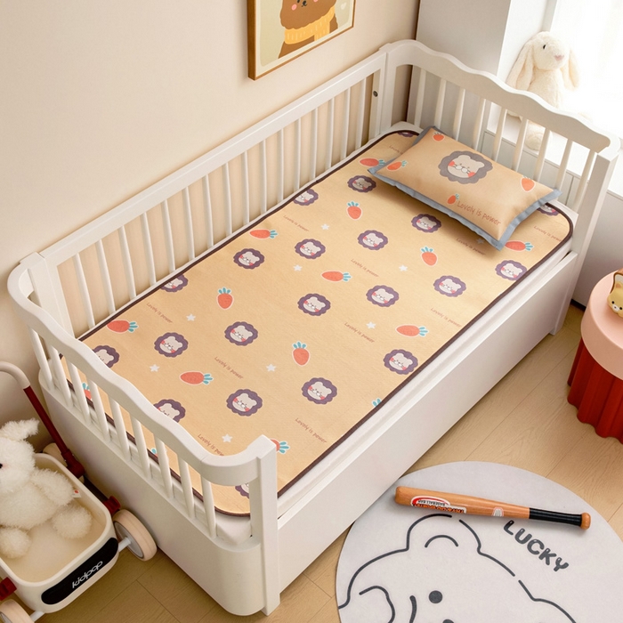 91家纺网 家纺一手货源 找家纺 梵赫 2025新款冰丝古藤双面卡通儿童凉席凉席-萌宠小狮子