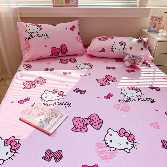 91家纺网 家纺一手货源 找家纺 呗旺鹿 2025新款正版三丽鸥全棉13372单品床笠 开心凯蒂