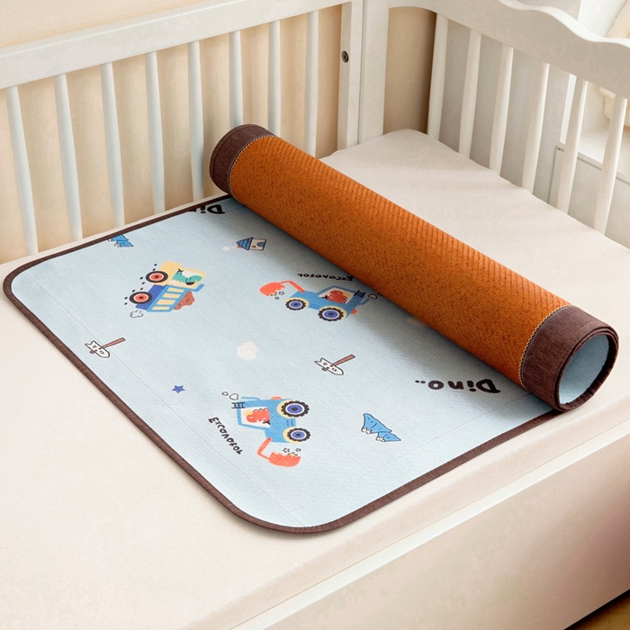 91家纺网 家纺一手货源 找家纺 梵赫 2025新款冰丝古藤双面卡通儿童凉席凉席-小恐龙车队