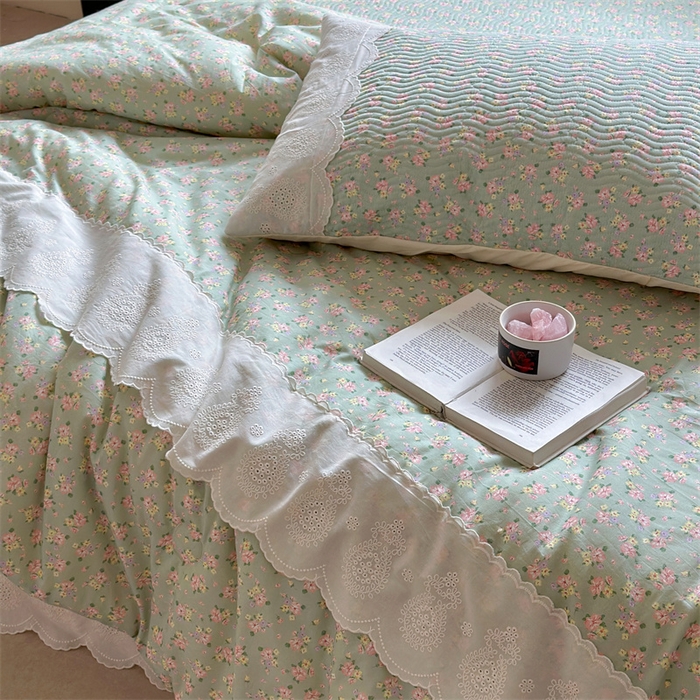 91家纺网 家纺一手货源 找家纺 暖生活 2025新款60支全棉单层纱大豆被 绿茵