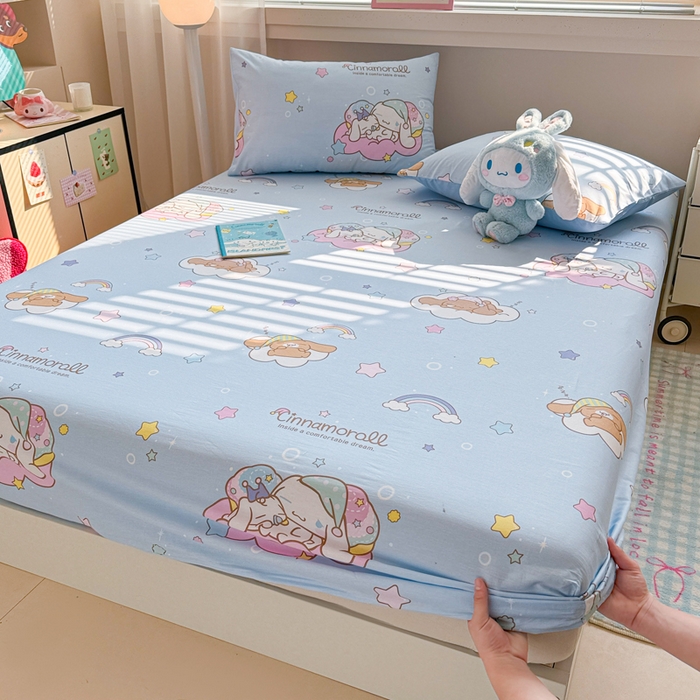 91家纺网 家纺一手货源 找家纺 呗旺鹿 2025新款正版三丽鸥全棉13372单品床笠 彩虹玉桂狗