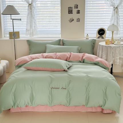 艾迪尚家纺 2025新款A类纯色双拼长绒棉纯棉刺绣系列单品被套 被套单件（有单品 可定制） 淡绿粉韵