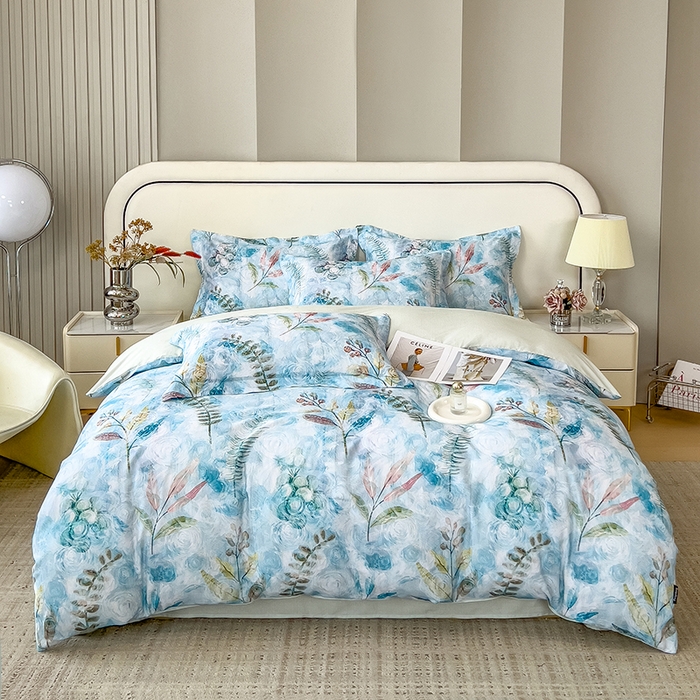 91家纺网 家纺一手货源 找家纺 芃成家纺 2025新款A类莱赛尔天丝棉四件套 春色写意-兰