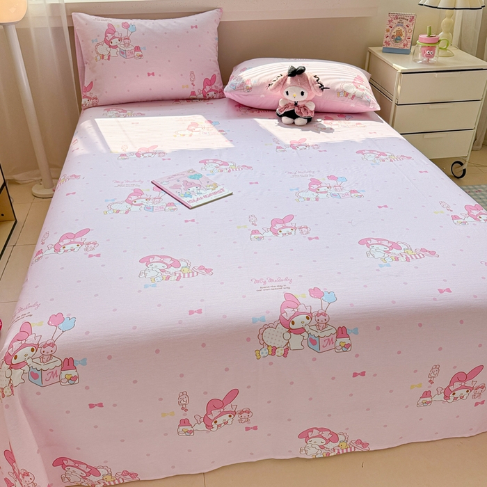 91家纺网 家纺一手货源 找家纺 呗旺鹿 2025新款正版三丽鸥全棉13372单品床单 童趣美乐蒂