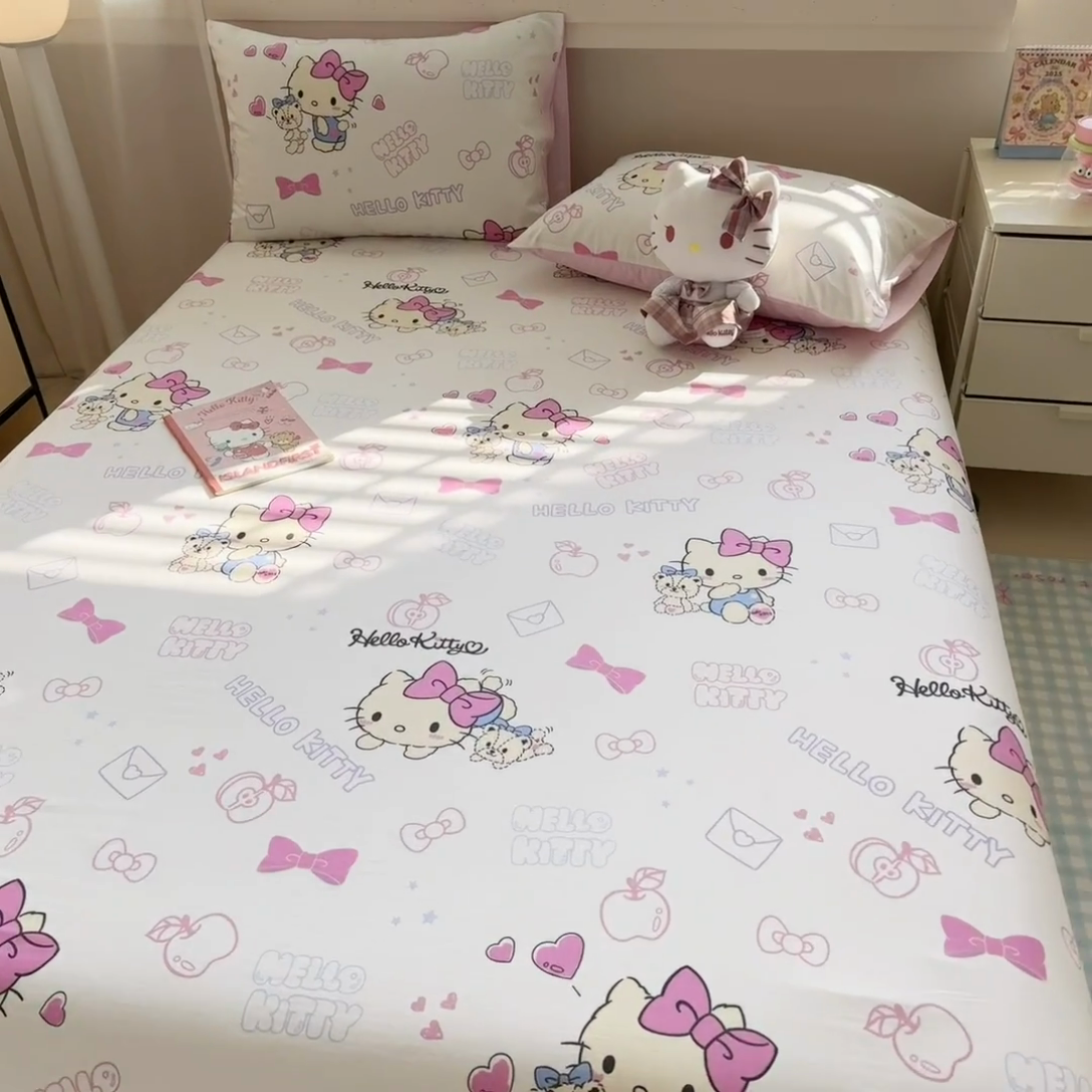 91家纺网 家纺一手货源 找家纺 呗旺鹿 2025新款正版三丽鸥全棉13372单品床单 凯蒂小熊